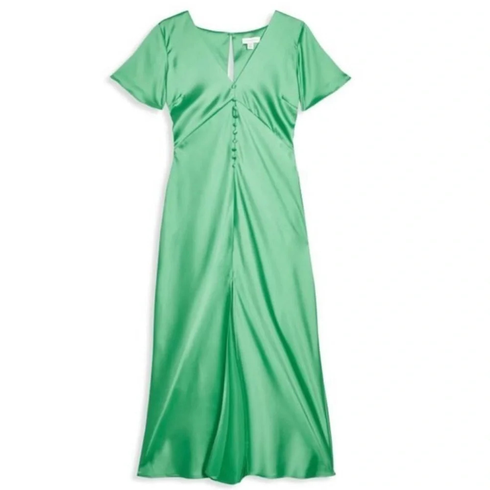 TopShop Angel Sleeve Bias Cut Satin Dress Green 8 - Picture 5 of 11